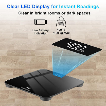 Digital Bathroom Scale 400lb 180kg High Precision LED Display Tempered Glass Black