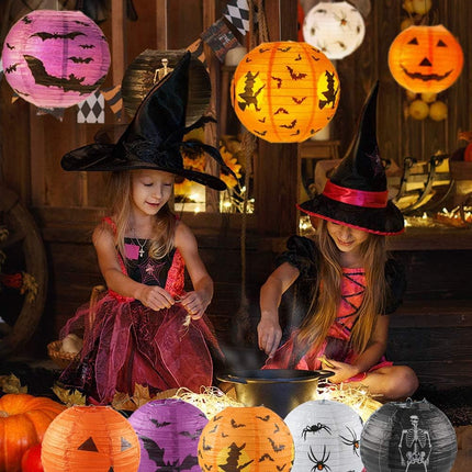 10-Pack 10in Halloween Paper Lanterns, Jack-O-Lantern Spider Skeleton Pumpkin Decor