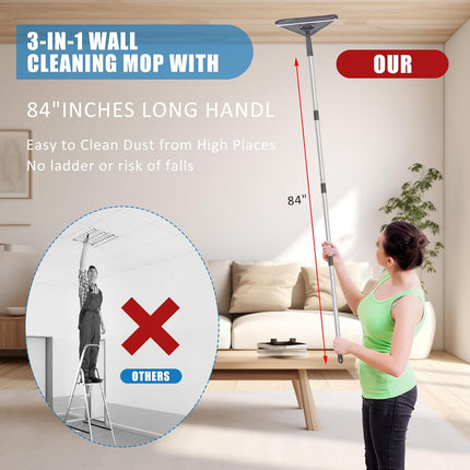 Multi-Surface Cleaning Mop with Long Handle for Floors, Walls & Ceilings