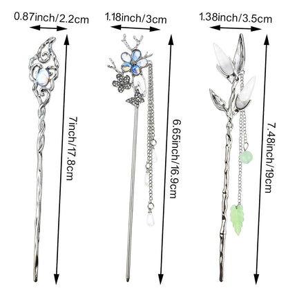6PCS Star Moon Hair Sticks, Metal Chinese Hair Chopsticks for Buns & Updos, Silver