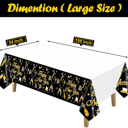 Happy New Year 2026 Table Cover – Plastic Disposable Party Tablecloth
