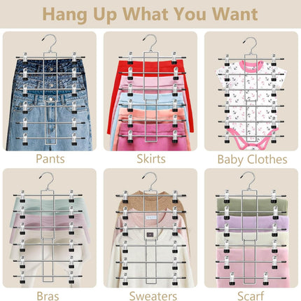 2 Pack 6 Tier Pants Hangers with Clips Space Saving Closet Organizer Swivel