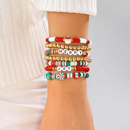 6/7PCS Christmas Bracelets for Women – Holiday Stretch Bracelets in Bulk for Festive Gifting