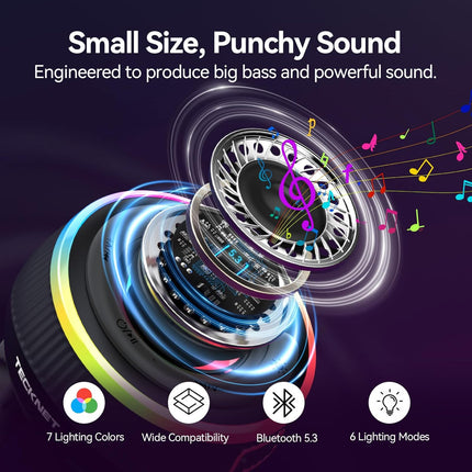 Bluetooth Shower Speaker IPX7 Waterproof RGB Light 10H Playtime Black