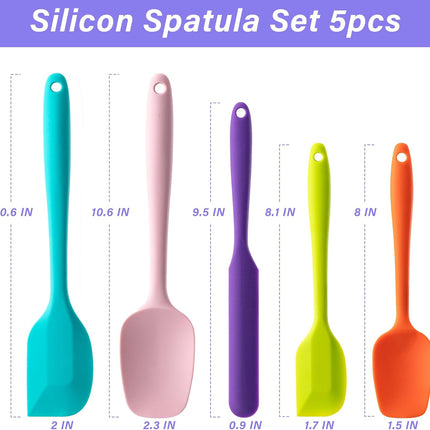5 Pc Silicone Spatula Set Multicolor Heat Resistant Baking Cooking BPA Free