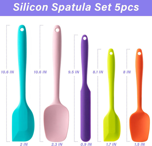 5 Pc Silicone Spatula Set Multicolor Heat Resistant Baking Cooking BPA Free