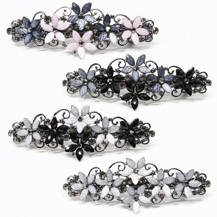 Sparkly Rhinestone Flower Hairpins Vintage French Style Hair Barrettes