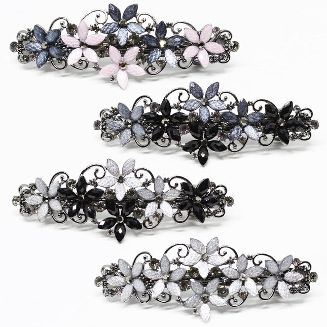 Sparkly Rhinestone Flower Hairpins Vintage French Style Hair Barrettes