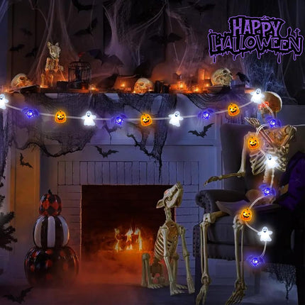 16.7FT 50LED 3D Halloween Lights, Pumpkin Bat Ghost, Timer, Waterproof Decor