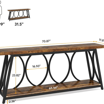 Rustic Brown Console Table, 2-Tier Storage, Narrow Entryway Sofa Table