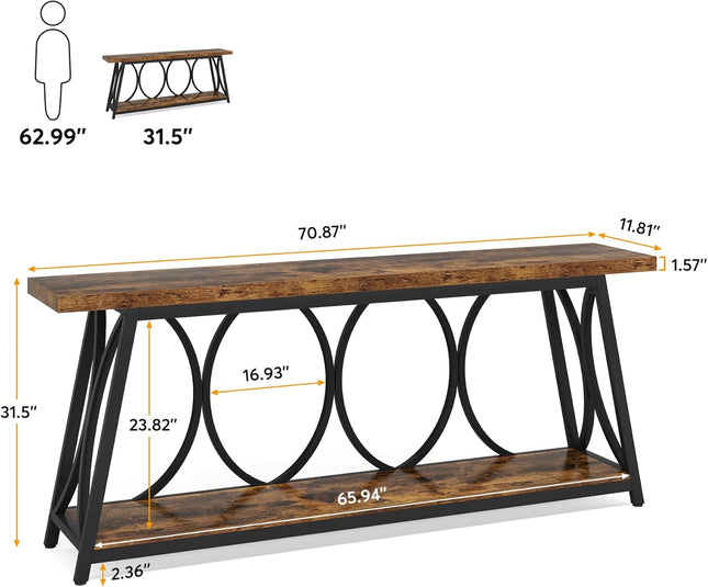 Rustic Brown Console Table, 2-Tier Storage, Narrow Entryway Sofa Table