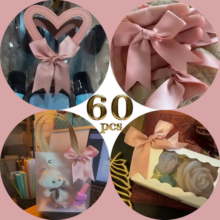 60PCS Rose Gold Satin Ribbon Bows 3.3 Inch Premium Gift Wrap Decorations