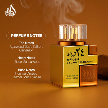 Lattafa 24 Carat Pure Gold Perfume Unisex 100ml Eau de Parfum Oud Amber Fragrance