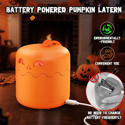 Rechargeable Collapsible Halloween Pumpkin Lantern, Jack-O-Lantern Light with Lanyard