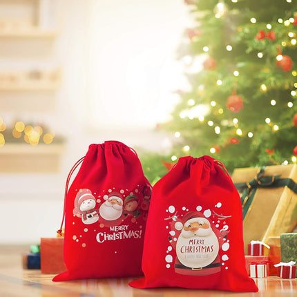 5PCS Flannel Christmas Gift Bags – Small Drawstring Bags for Party Favors
