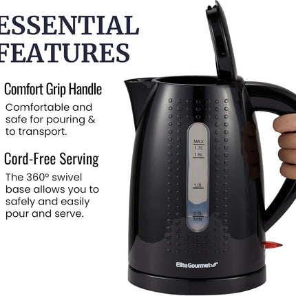 1.7L Electric Water Kettle – Boil-Dry Protection, Cordless, Black EKT5051