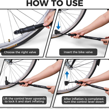 10in Bike Pump, 100PSI Portable Hand Bicycle Air Pump, Presta & Schrader Valve