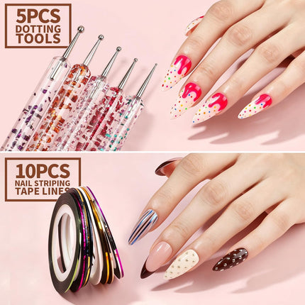 29PCS Nail Art Tools Set, Striping Tape, Liner Brushes & Dotting Tools for DIY Designs