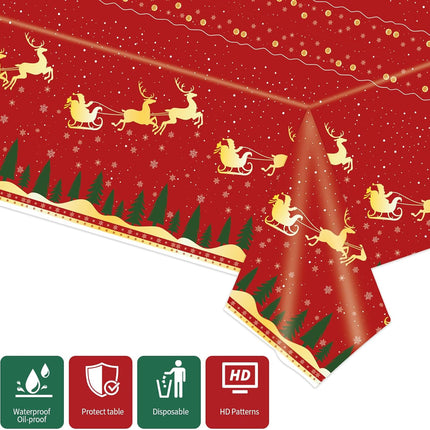 2PCS Red Christmas Tablecloth – Rectangle Disposable Table Cover for Holiday Parties