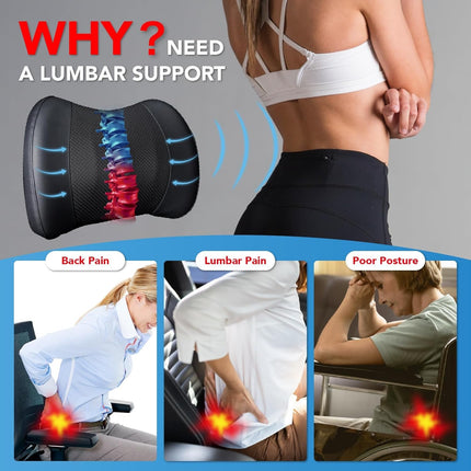 Memory Foam Lumbar Support Pillow for Car, Office Chair, Back Pain Relief