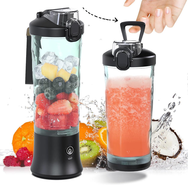 Portable Blender 20oz Cordless Personal Smoothie Maker with 6 Blades, Black
