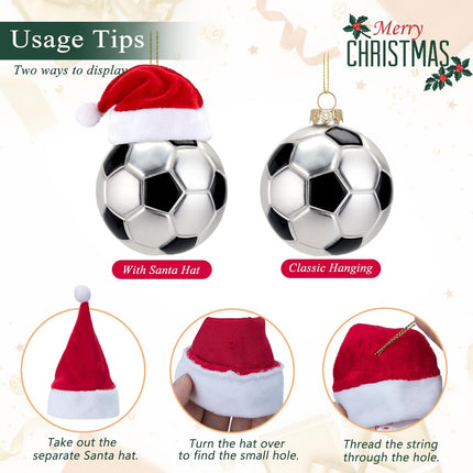 2025 Glass Soccer Ornament – Hand-Painted Mini Ball with Removable Santa Hat