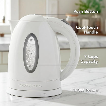 1.7L Fast Boiling Electric Kettle with Water Gauge and Removable Filter