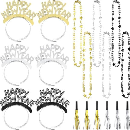 New Year 2026 Party Supplies 18 or 36 PCS Headband Tiara Necklace Noise Maker