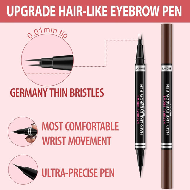 2-in-1 Waterproof Eyebrow Pencil – Microblading Tip & Brush, Dark Brown