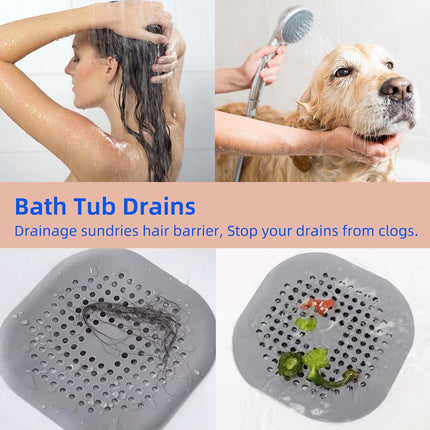 2 Pack Hair Drain Catcher – Square Silicone Drain Cover with Suction Cup (Grey)