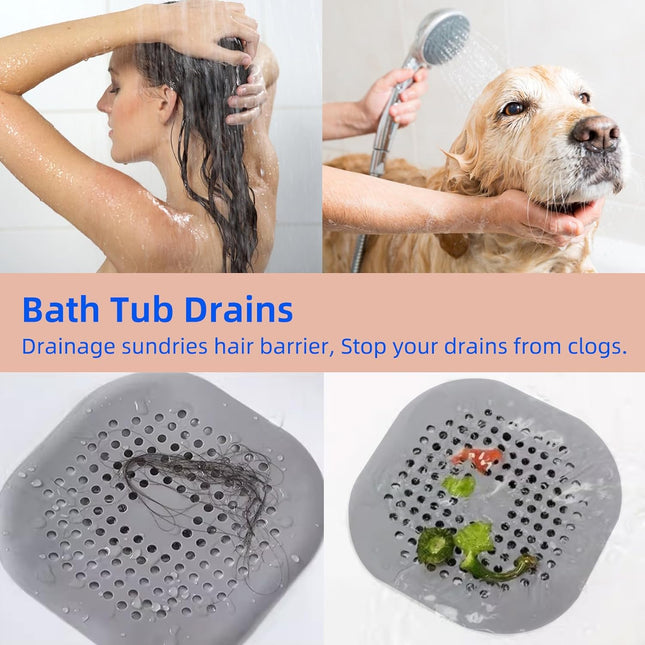 2 Pack Hair Drain Catcher – Square Silicone Drain Cover with Suction Cup (Grey)