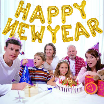 16-Pc Gold Happy New Year Balloons – 2024 NYE Backdrop & Party Decor