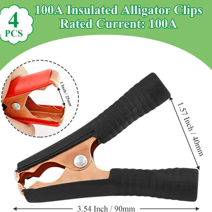 4PCS 100A Insulated Alligator Clips, Copper-Plated Battery Charging & Testing Clips