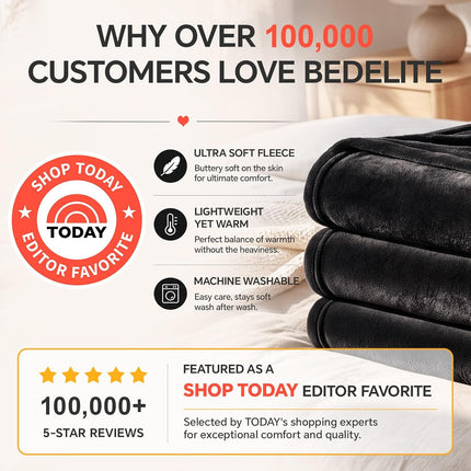Black Fleece Blanket 50x60, Soft Plush Microfiber Throw, Lightweight, Machine Washable