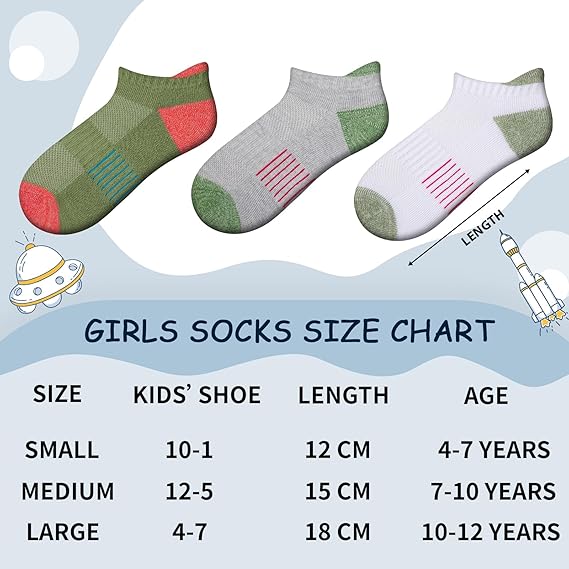 Girls Ankle Athletic Socks for Kids 4–10 – Cushioned Sole, 8 Pairs