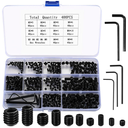 400PCS Set Screw Assortment Kit – M3 M4 M5 M6 M8 Hex Socket Grub Screws