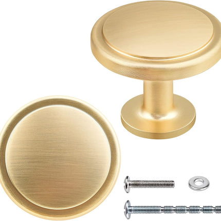 2 Pack Gold Cabinet Knobs – 1-1/4 Inch Brushed Zinc Alloy Drawer & Cupboard Knobs