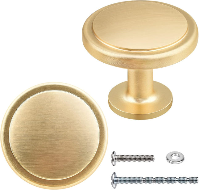 2 Pack Gold Cabinet Knobs – 1-1/4 Inch Brushed Zinc Alloy Drawer & Cupboard Knobs