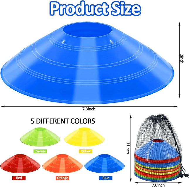 Sports Training Cones, Disc Markers with Bag for Soccer Basketball Games