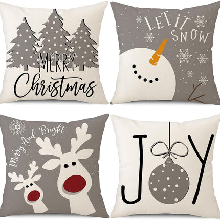 Christmas Pillow Covers 18x18 Set of 4 – Snowman, Deer, Tree, and Winter Holiday Decorations