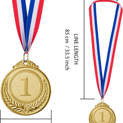 12 Piece Olympic Style Winner Medals Gold Silver Bronze Awards with Neck Ribbons 2 Inch