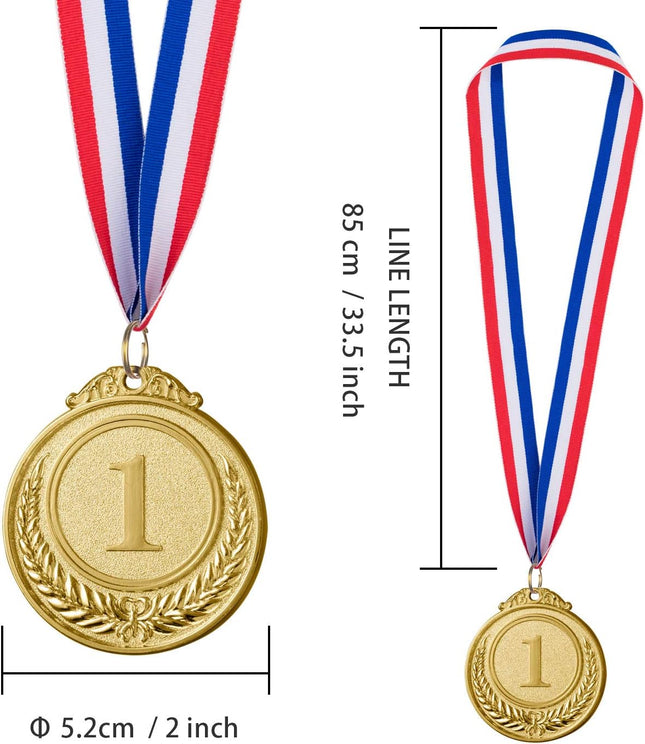 12 Piece Olympic Style Winner Medals Gold Silver Bronze Awards with Neck Ribbons 2 Inch