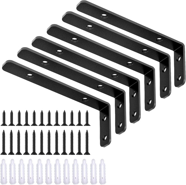 6PCS L Brackets (5"x2") – Black Shelf Support Corner Brackets for Wooden Boards