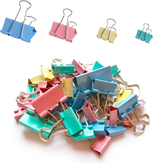 40PCS Color Binder Clips 4 Assorted Sizes Metal Paper Clamps Office School