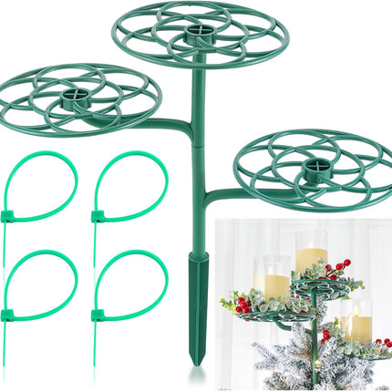 14" Christmas Tree Topper Holder – Triple Tier Support Stand with Green Rod
