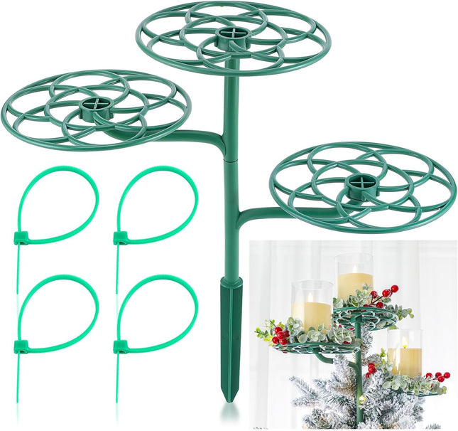 14" Christmas Tree Topper Holder – Triple Tier Support Stand with Green Rod