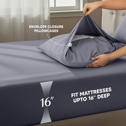 4-Piece Queen Bed Sheets – Microfiber, Includes Fitted, Flat & 2 Pillowcases