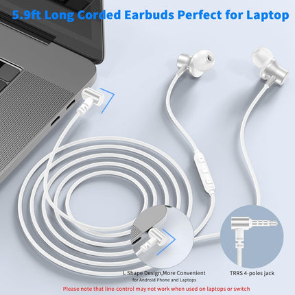 Wired Earbuds 3.5mm Jack with Mic Noise Cancelling Stereo Headphones White