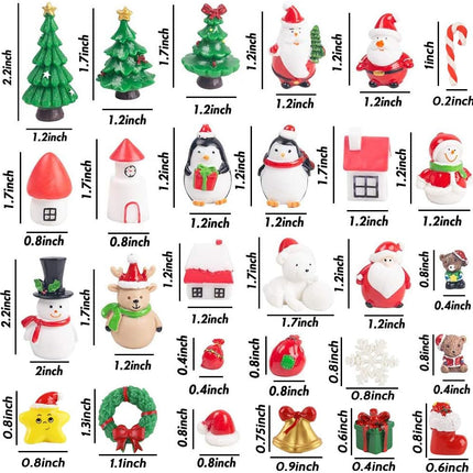 38PCS Mini Christmas Figurines – Resin Santa, Snowman & Tree DIY Crafts