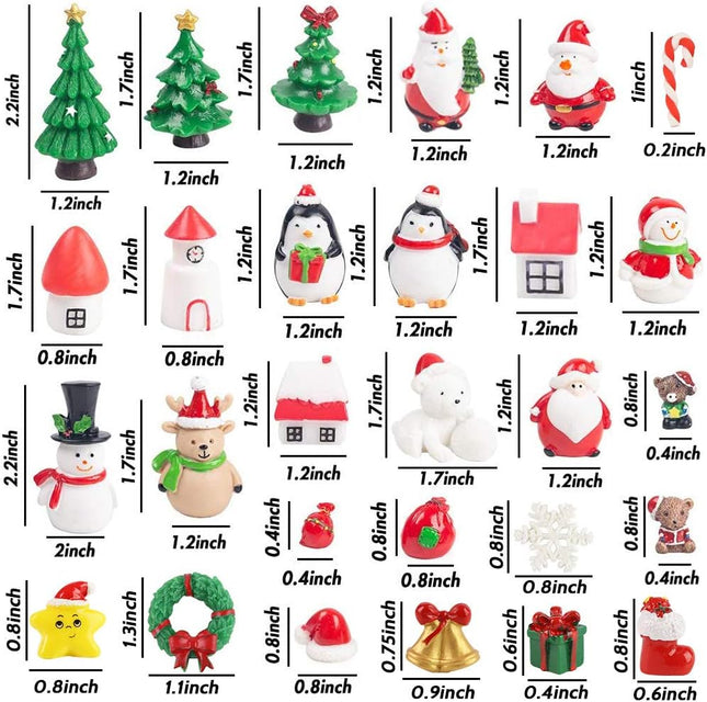 38PCS Mini Christmas Figurines – Resin Santa, Snowman & Tree DIY Crafts